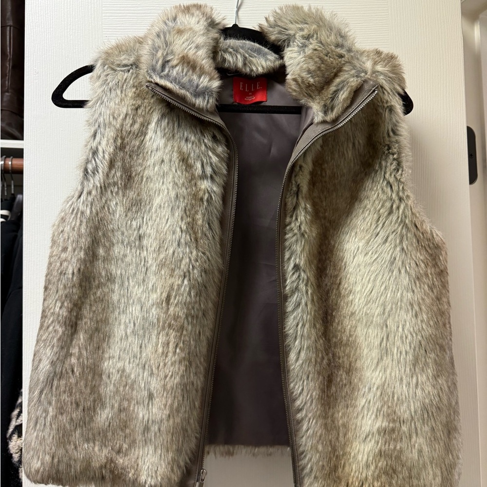 Elle Faux Fur Jacket in Gray and Black